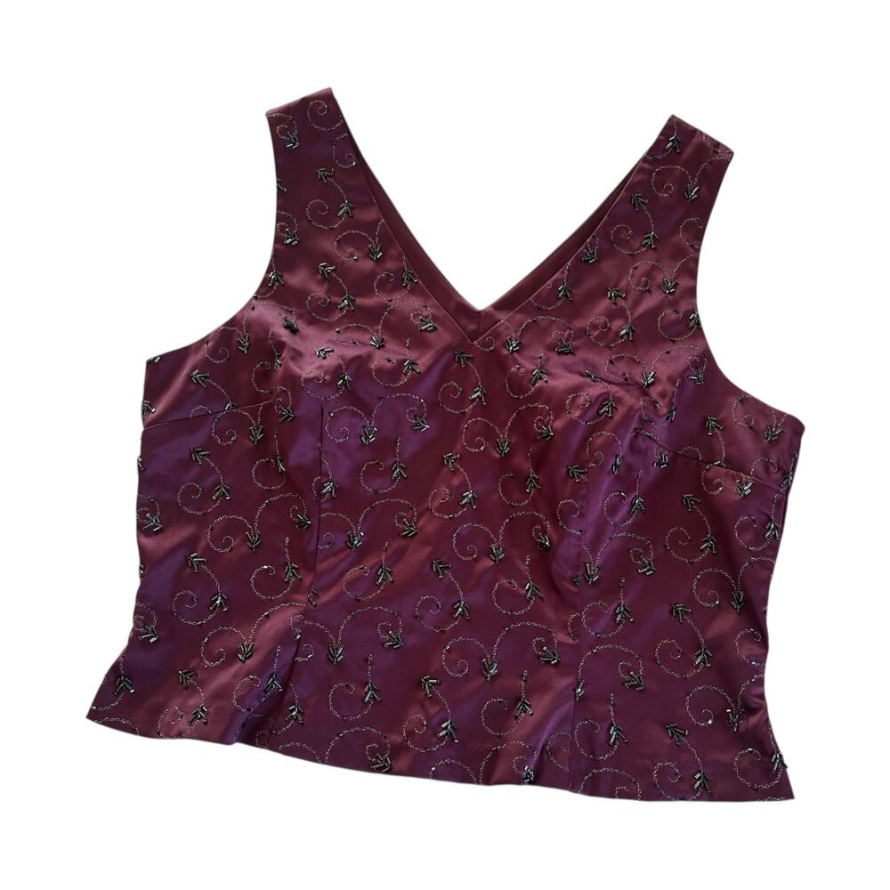 NY&Co Burgundy Beaded Embellished Y2K Formal Top V-Neck Cropped Women’s XL